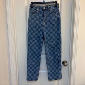 Checkered high rise straight leg jeans